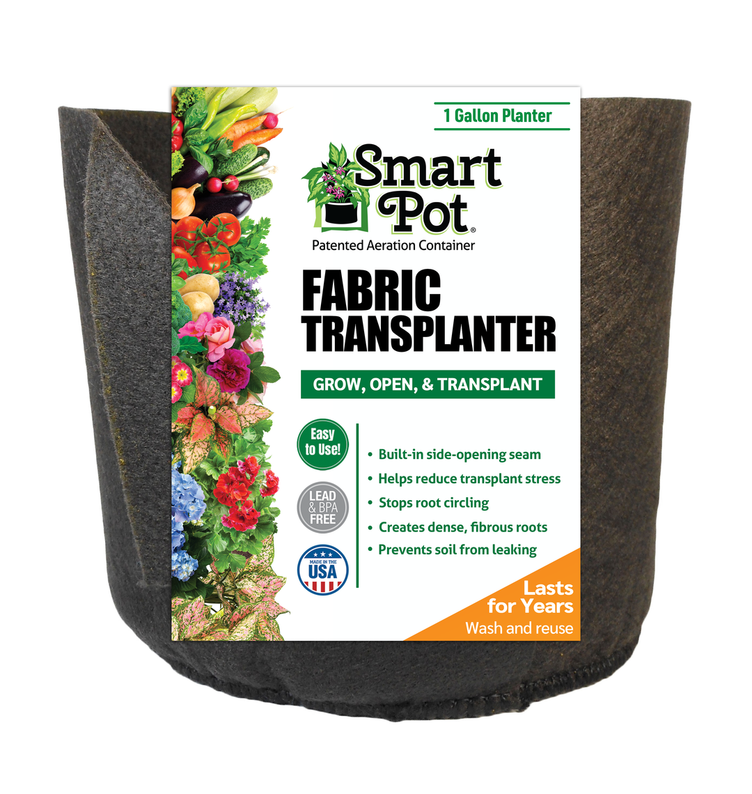 Smart Pot 1-gallon Fabric Transplanter with size-labeled packaging