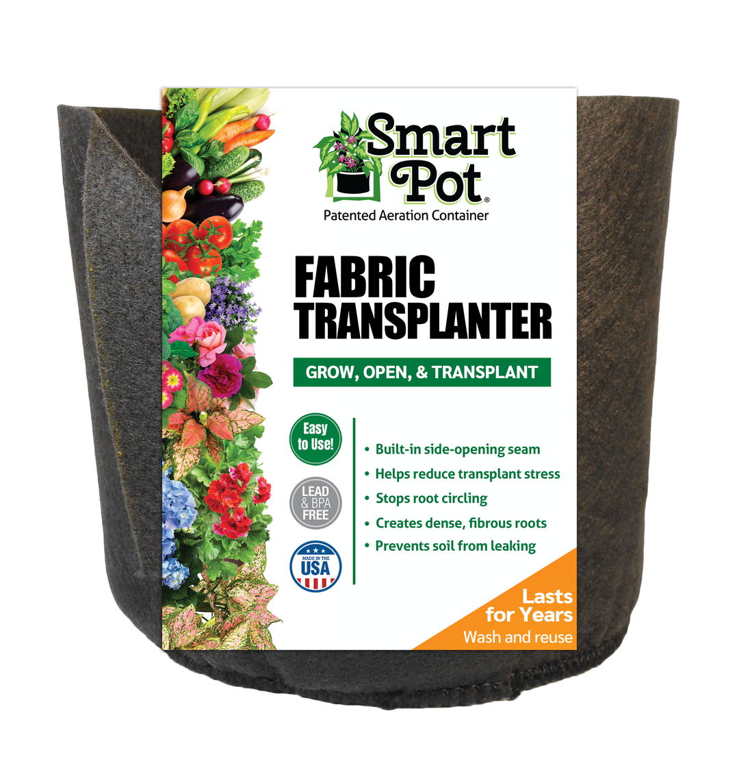 Smart Pot Fabric Transplanter with grow, open, and transplant packaging